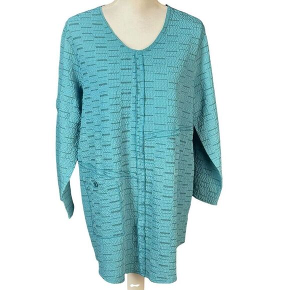 Habitat Clothes To Live In Tunic Size Large Blue Geometric Textured Lagenlook - Picture 1 of 9